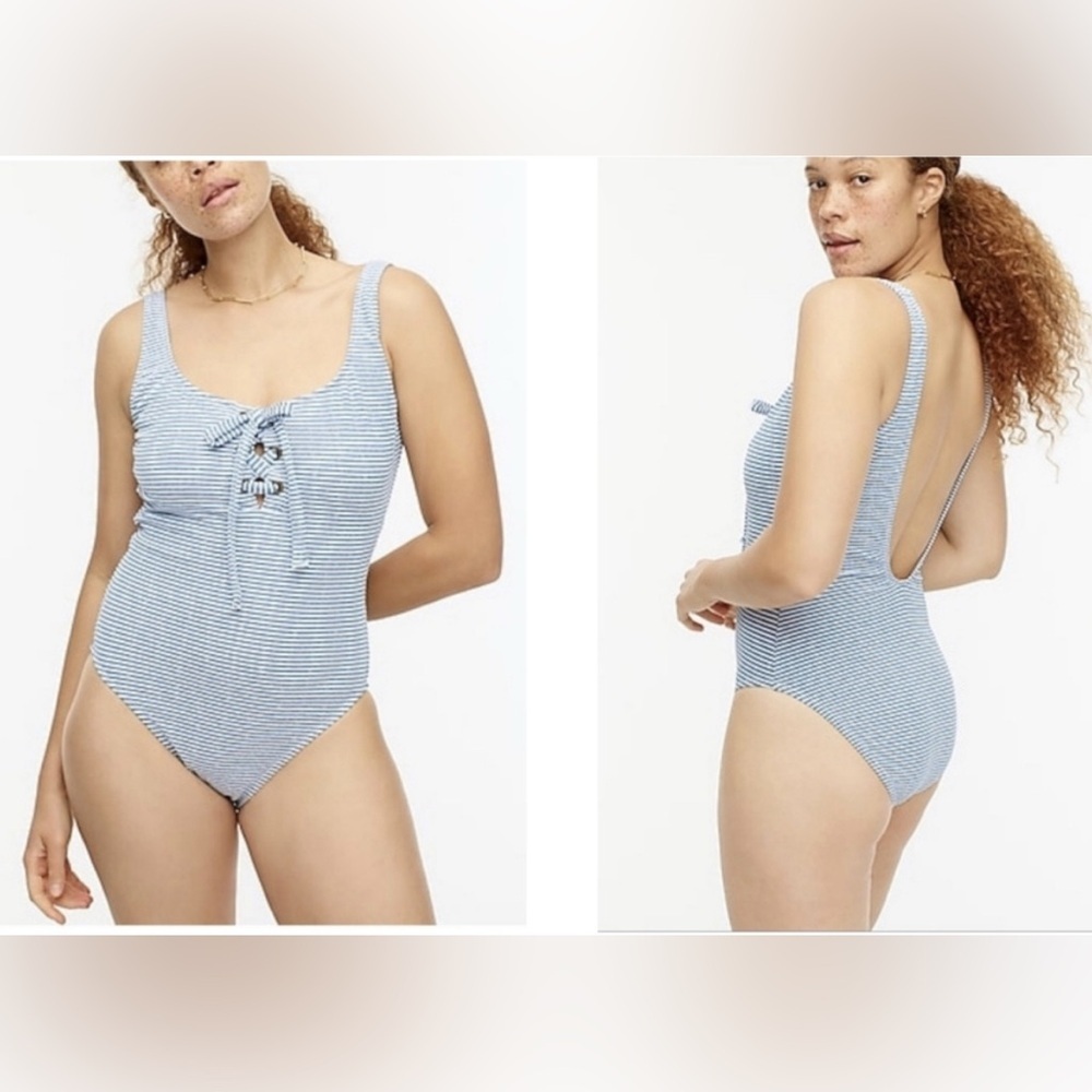 J. Crew Blue Striped One Piece Swimsuit